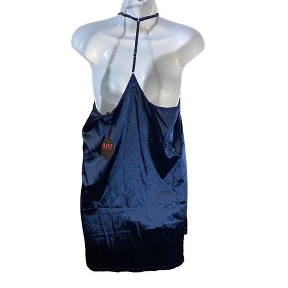 AvidLove NWT Navy Blue Satin & Lace T-Back Chemise Nightie Slip Dress Sz L - Picture 9 of 9